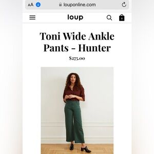 Loup Toni Wide Ankle Pants - Hunter Green - medium